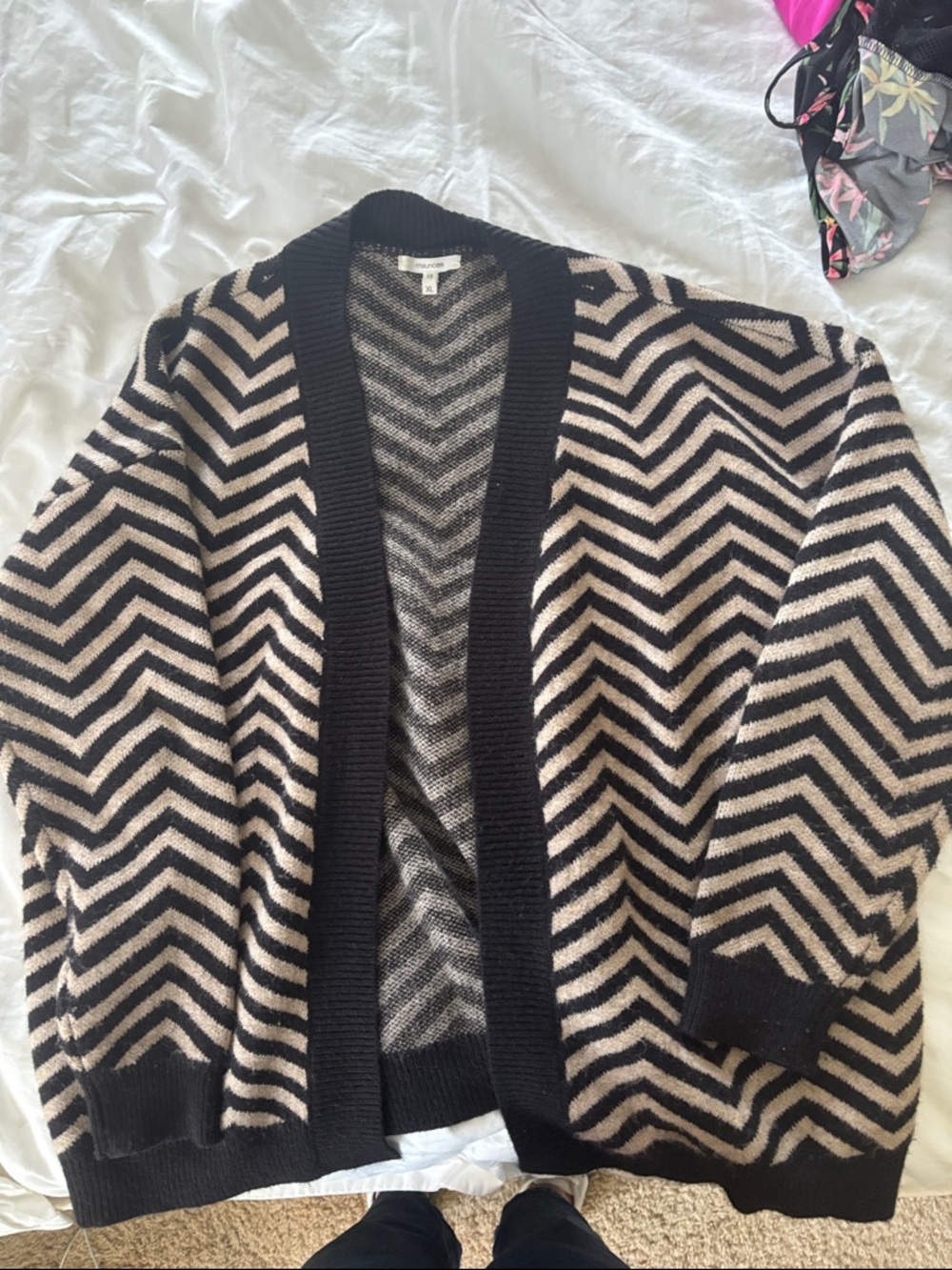 Maurice’s CL  Chevron Knit Open Cardigan in Black & Beige